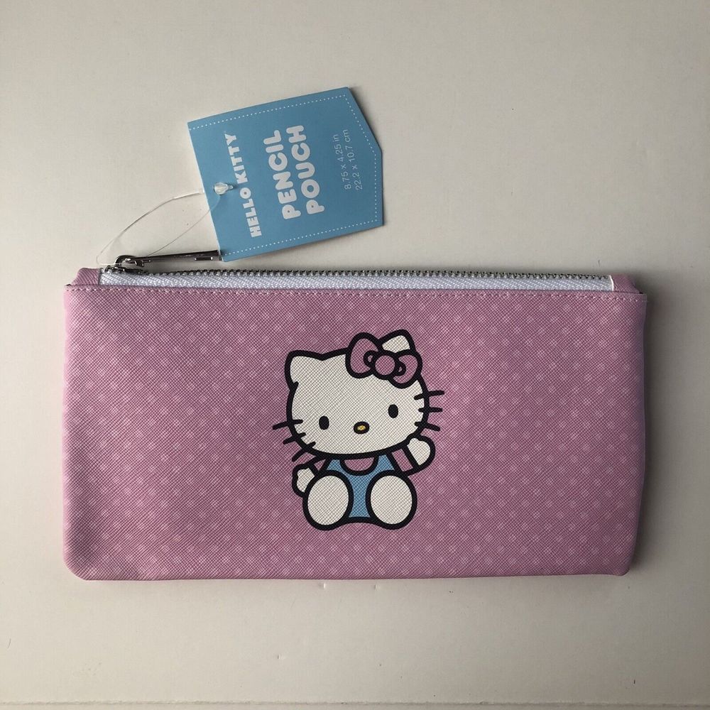 Sanrio Hello Kitty Pencil Pouch Pink Zip Up Hand Bag Pen Case 8.75" x 4.25" New